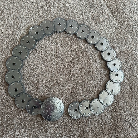 Black Boho Medallion Disc Silver Round Buckle Statement - Picture 4 of 10